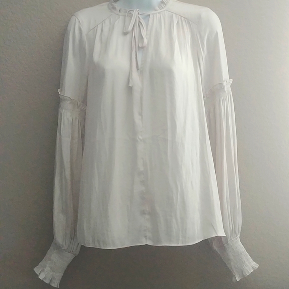 New Do +Be Long Sleeve Ruffle Blouse.Ivory Small - Picture 1 of 9